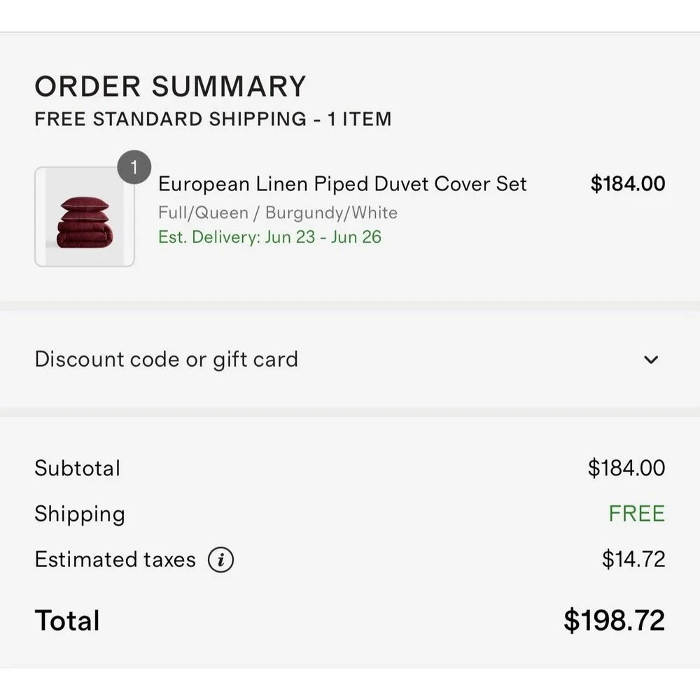 Quince European Linen Piped Duvet Cover Set Full Queen Burgundy White NWT $184